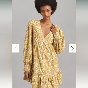NWT Maeve Long-Sleeve V-Neck Ruffle Mini Dress